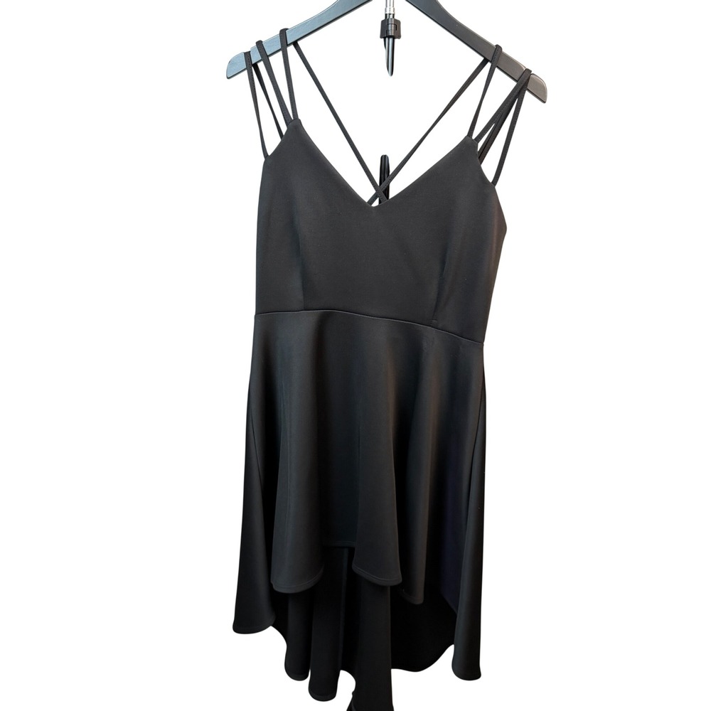 Brandy Blu Dress Womens Large Black High Low Crisscross Back V-Neck Formal
